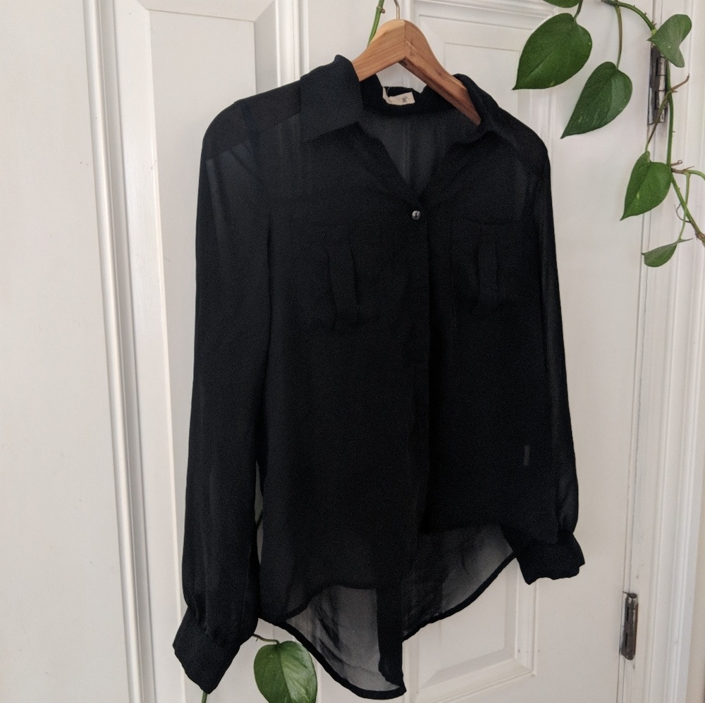 Black chiffon button down blouse